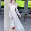 Spring Summer French Square Neck Fairy Dress Princess Dress Slimming Long Sleeve Dress Super Fairy Long White Skirt