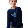 Lekasha Cashmere Blueberry Jacquard Round Neck Loose Warm Sweater