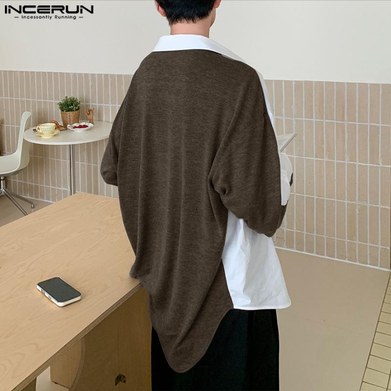 INCERUN Oversized Men Long Sleeve Back Patchwork Buttons Casual Loose Shirts Tops