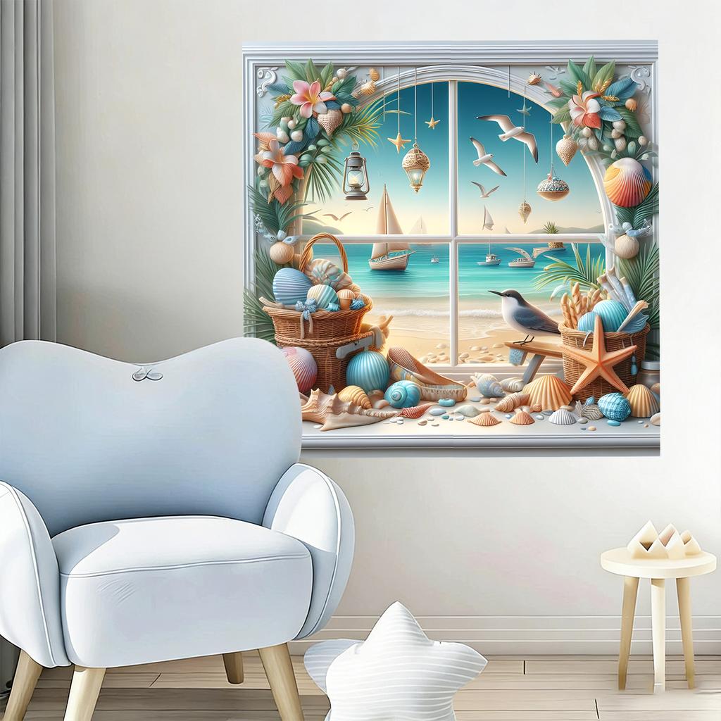 Beach Shell Sea View Window Living Room Bedroom Wall Decoration Stickers