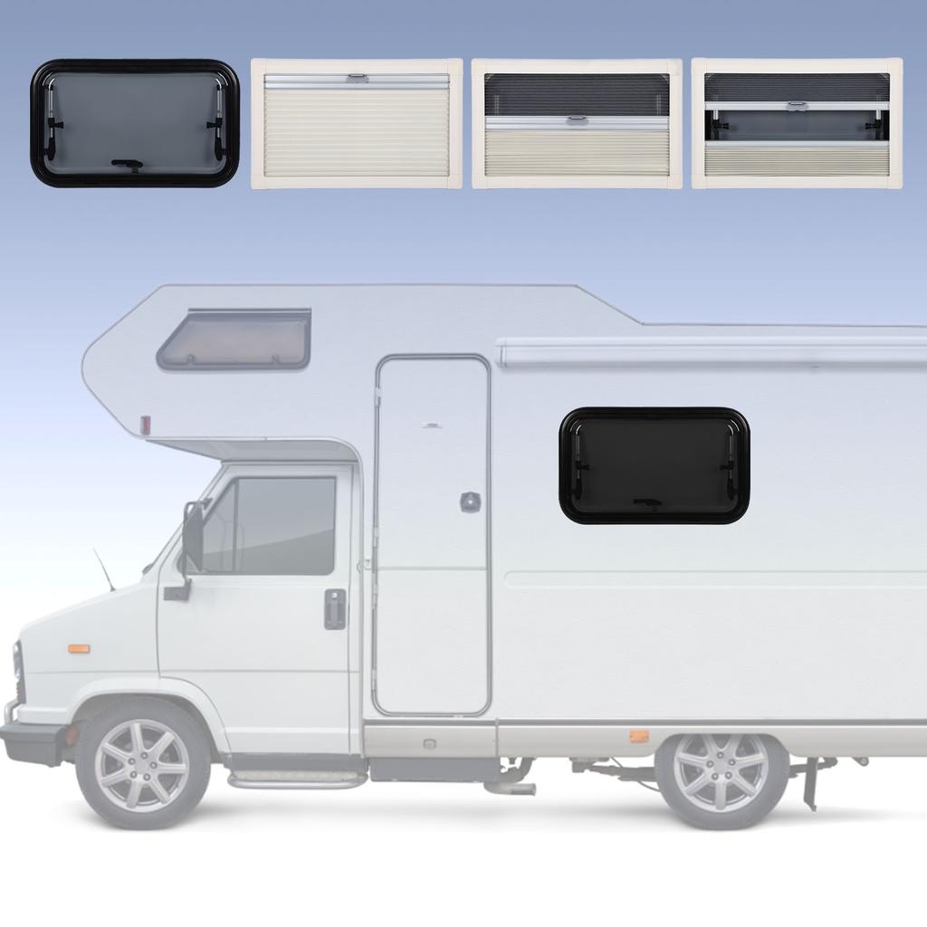 Okno do kampera z wypychaniem, zaokrąglony narożnik, odporne na UV, dwuwarstwowe, izolowane, pręt ze stopu aluminium z siatką, osłona przeciwsłoneczna