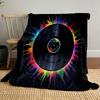 Colorful Vinyl Record Explosion Design Patterned Blanket, Flannel, Suitable for All Seasons, Home Decor, Warm and Cozy