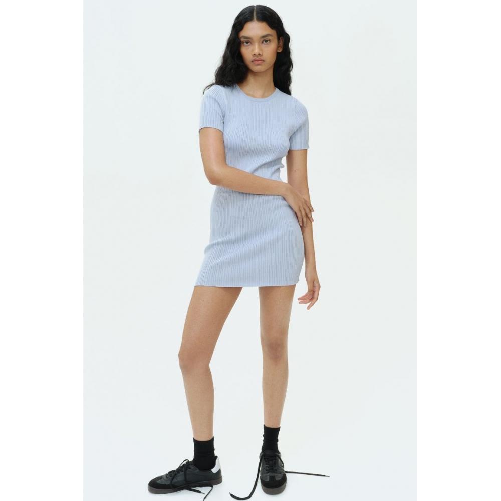 

H M ribbed knit bodycon dress light blue