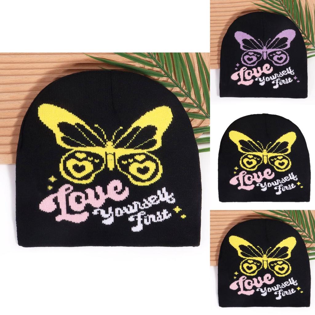 Butterfly Pattern Knit Hat For Women Men Warm Beanie Winter Autumn Street Style