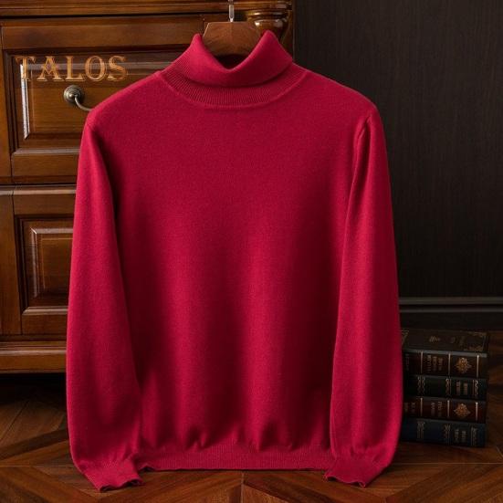 Fall Winter Men Sweater High Collar Knit Thick Elastic Long Sleeves Warm Solid Color Bottoming Knitwear Loose Daily Wear Business Sweater