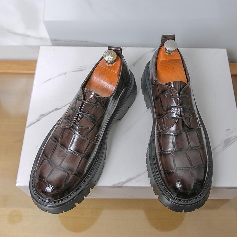 Business Leather Shoes Lace Up Casual Thick Bottom Brown Black Dress Party Wedding Shoes Boat Loafers For Man Moccasins