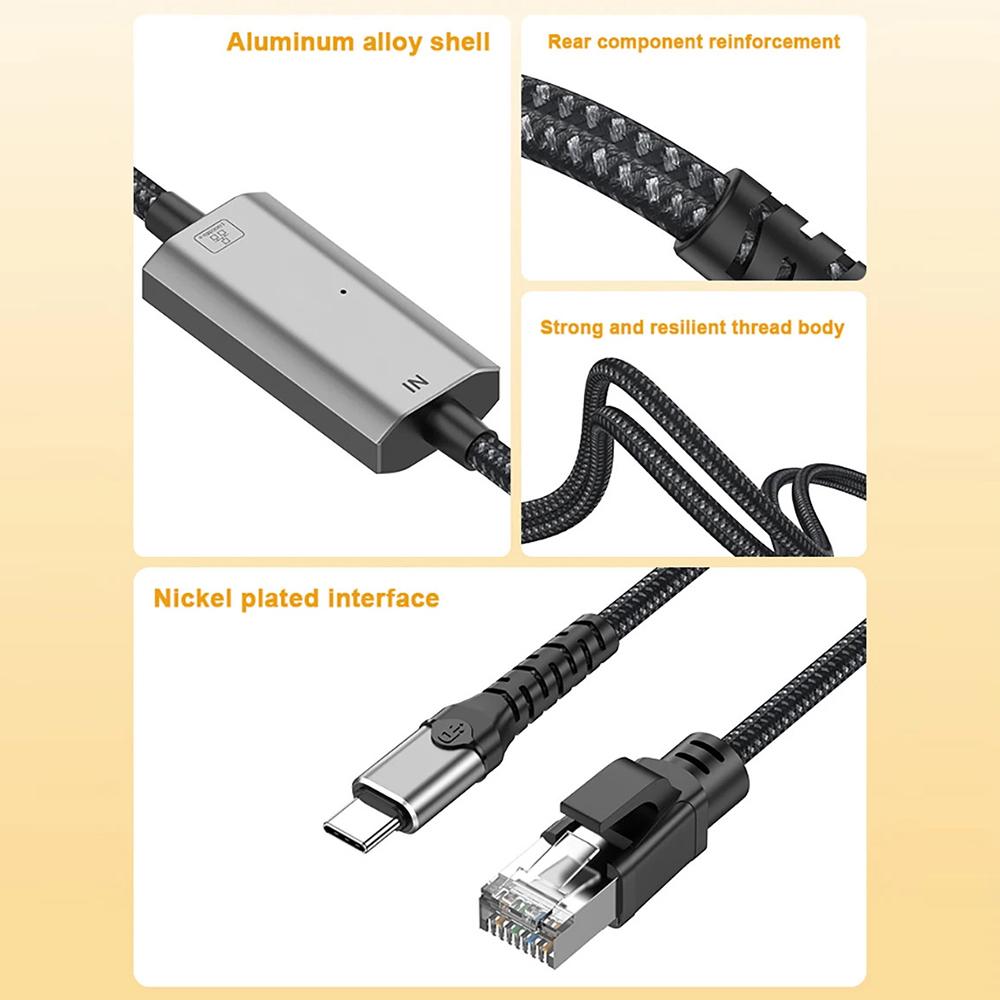 USB-C to Ethernet Cable 1.2m/3.9ft Type C to RJ45 Cord Gigabit LAN Network for iPhone 15 Series/iPad/MacBook