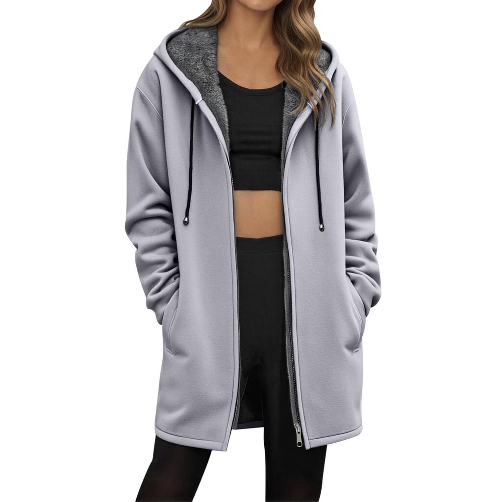 Women's Oversized Zipper Hoodie With Drawstring, Long Sleeves And Fleece Jacket