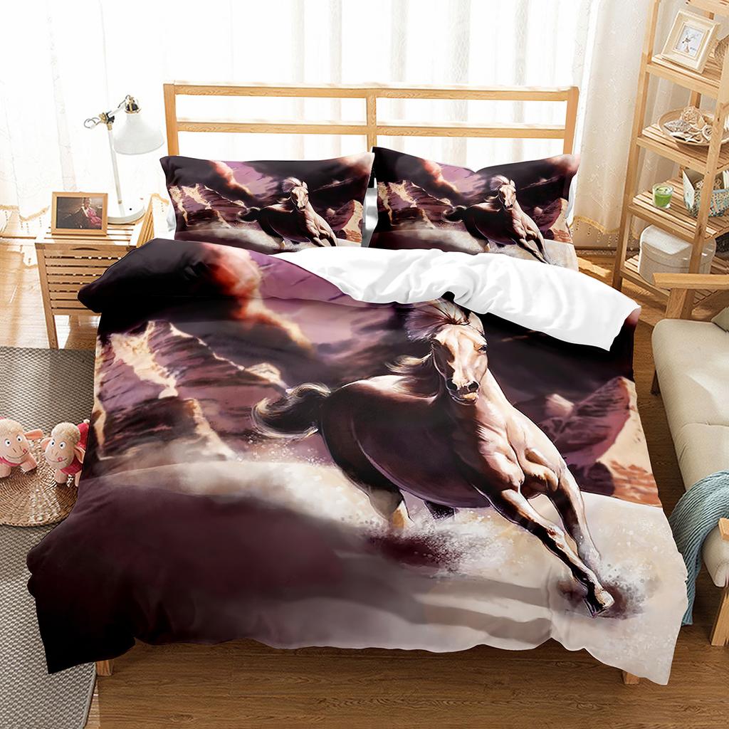 Luxury 3D Bedding Set Europe Queen King Double Twin Duvet Cover Set Comfortable Quilt Cover Bed Set Animal Horse Wild Animals