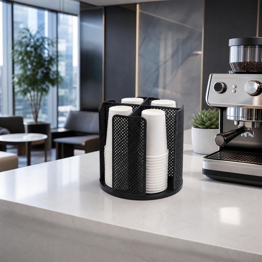 Rotating Disposable Cup Holder Organizer 360 Degree Swivel Storage Rack for Office Kitchen Countertop Space Saving