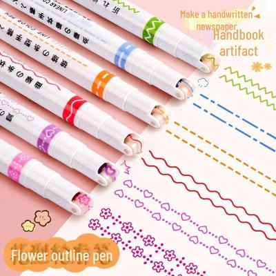 Kreativer 6-Farben Handbuch Spitzenstift: Wellenförmiger fluoreszierender DIY Kontur-Kurvenstift zum Markieren von Schlüsselstellen für Studenten