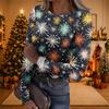 Women's Casual Christmas Print Long Sleeve Ribbed Neck Top