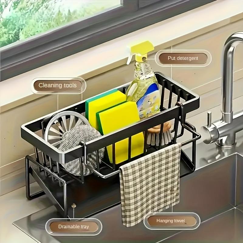 Stainless Steel Sink Organizer: Drain Rack for Sponge, Brush & Soap. Space-Saving & Easy To Clean.