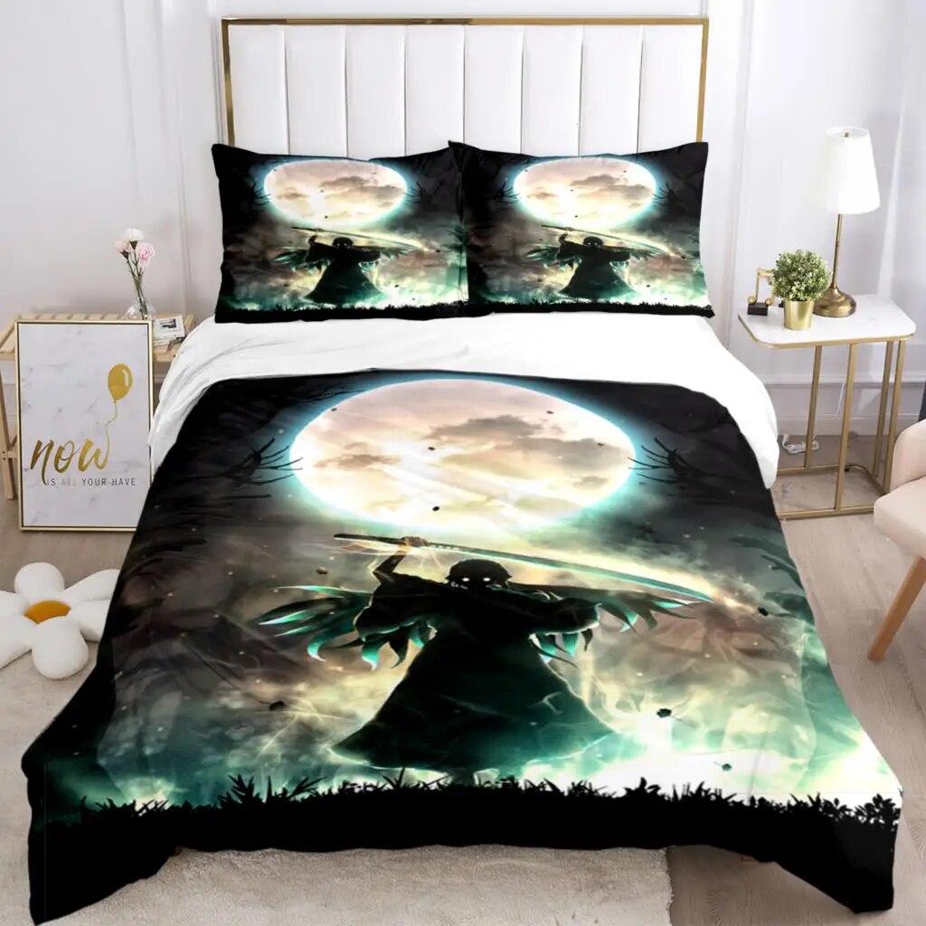 Demon Slayer Print Dreiteiliges Bettwäscheset Modeartikel Kinder oder Erwachsene für Betten Bettbezüge Kissenbezüge Bettwäscheset Geschenk