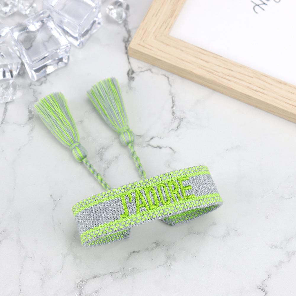 J'adore Bracelet: Embroidered Letter Tassel Wristband for Women & Couples