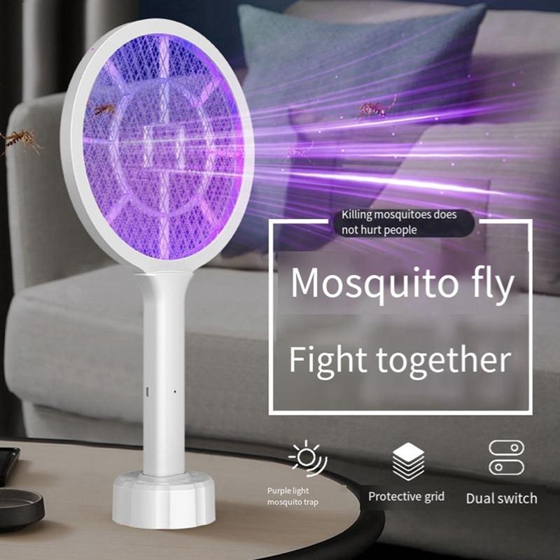 Household Mosquito Swatter USB Rechargeable Mosquito Swatter Indoor Mosquito Trap Fly Swatter Dual Use