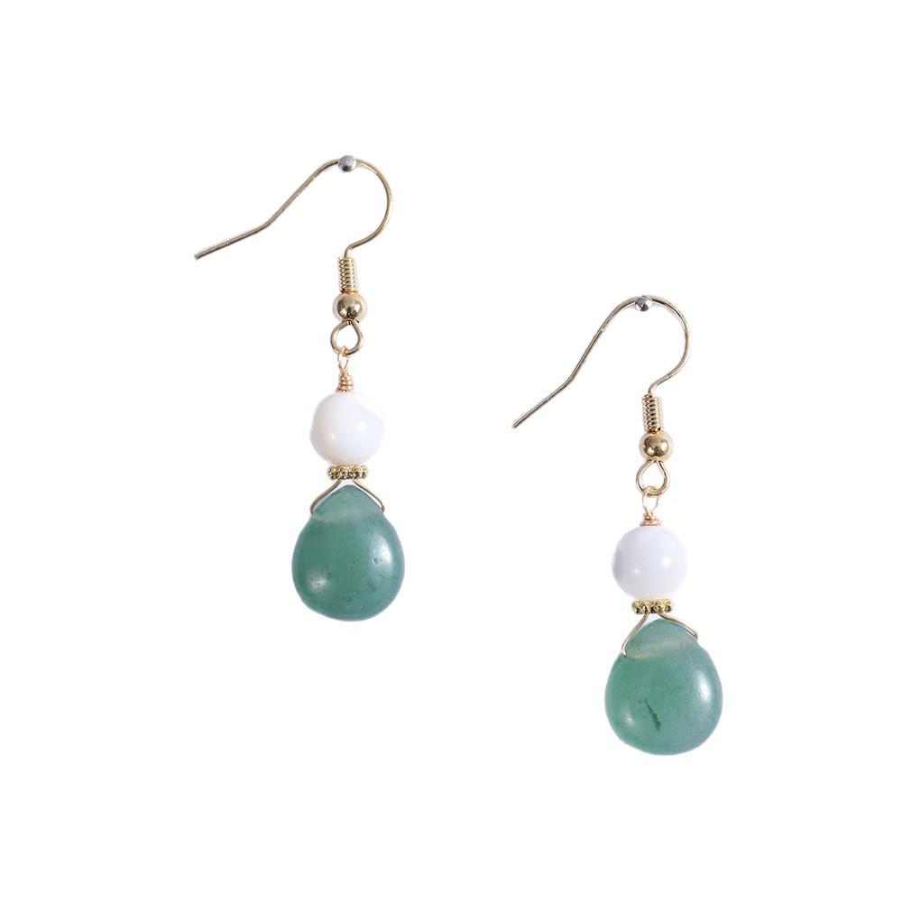 Trendy Aventurine Jade & White Shell Retro Earrings