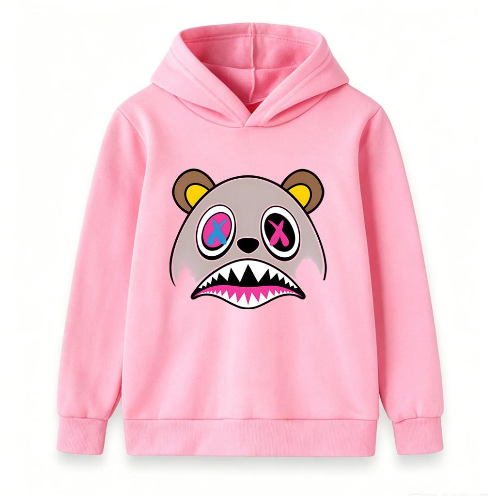 Kids Boys Girls Cute Cartoon Bear Graphic Pullover Hoodie, Cool X Eye Angry Bear Print Long Sleeve Casual Sweatshirt for Daily Wear Party Street