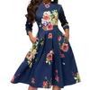 Wome Fashion Floral Print Sleeve Round Neck A-line Slim Ruched Party