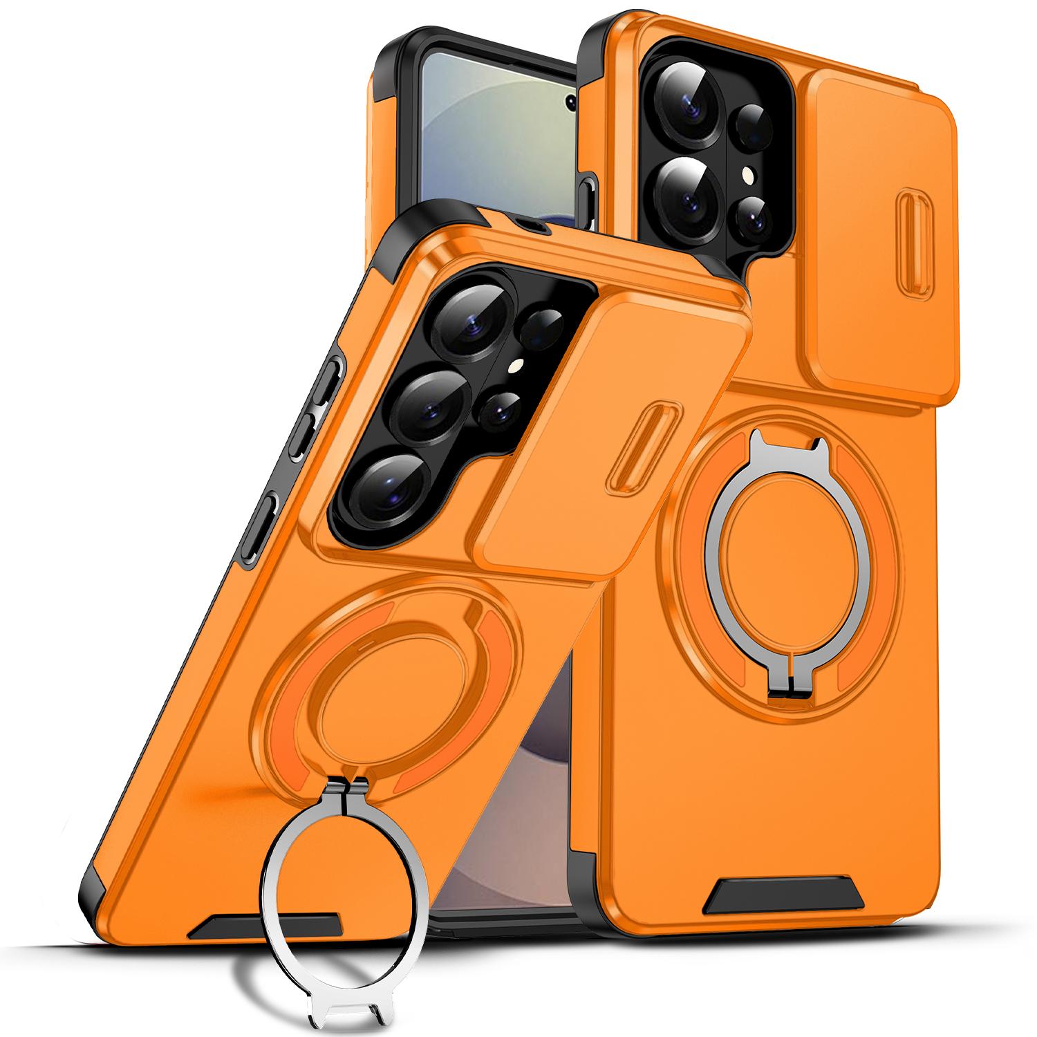 

Для Samsung Galaxy S21 S22 S23 S24 S25 S26 Ultra S26 S25 Edge S25 Plus Захисний чохол для телефону з кільцем-підставкою та висувним віконцем для камери, з магнітною зарядкою For Galaxy S25 Edge помаранчевий