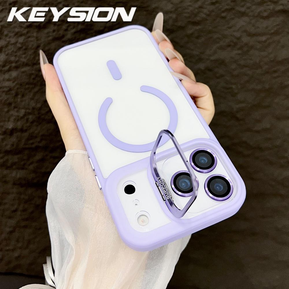 

KEYSION Magnetic Transparent Phone Case for MagSafe for iPhone 17 Pro Max 17Air Metal Lens Stand Shockproof Lens Protector Cover for iPhone 17 Pro Max