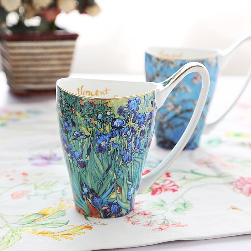 

New Style Van Gogh Cup Blue Starry Sunflower Flower Coffee Mug Art Paintings Ceramic Bone China Cup Mugs Coffee Cups Tumbler Cup