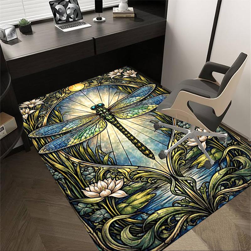 1PC Dragonfly Stained Glass Anti-slip carpet, suitable for Office, bedroomand playrooms. It can also be used as a sofa footrest cover-W42