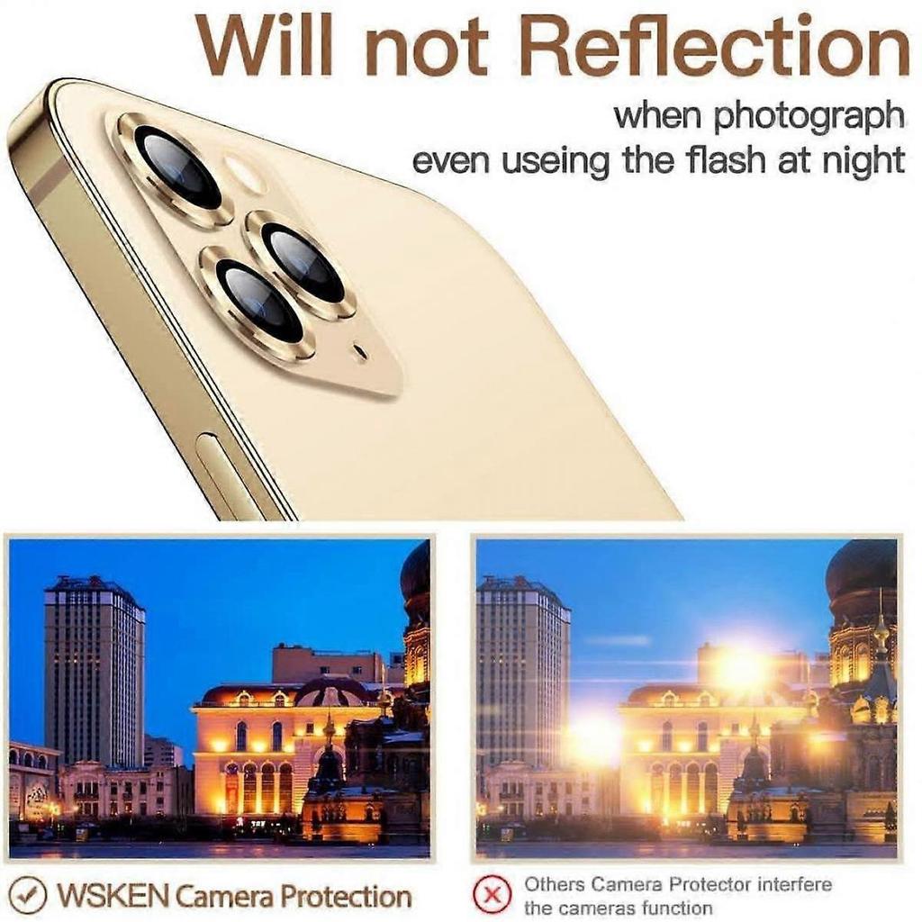 For iPhone 12 Pro Max (6.7 Inch) Camera Lens Protector, Glitter HD Tempered Glass Aluminum Alloy Lens Screen Stiker Cover Film - Gold