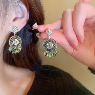 Vintage Bohemian Circle Tassel Dangle Earrings for Women Ethnic Style Ladies Gold Color Earrings Party Jewelry