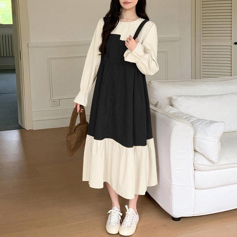 

VONDA Жіночі літні штучні сукні з двох частин з круглим вирізом і довгими рукавами L чорний