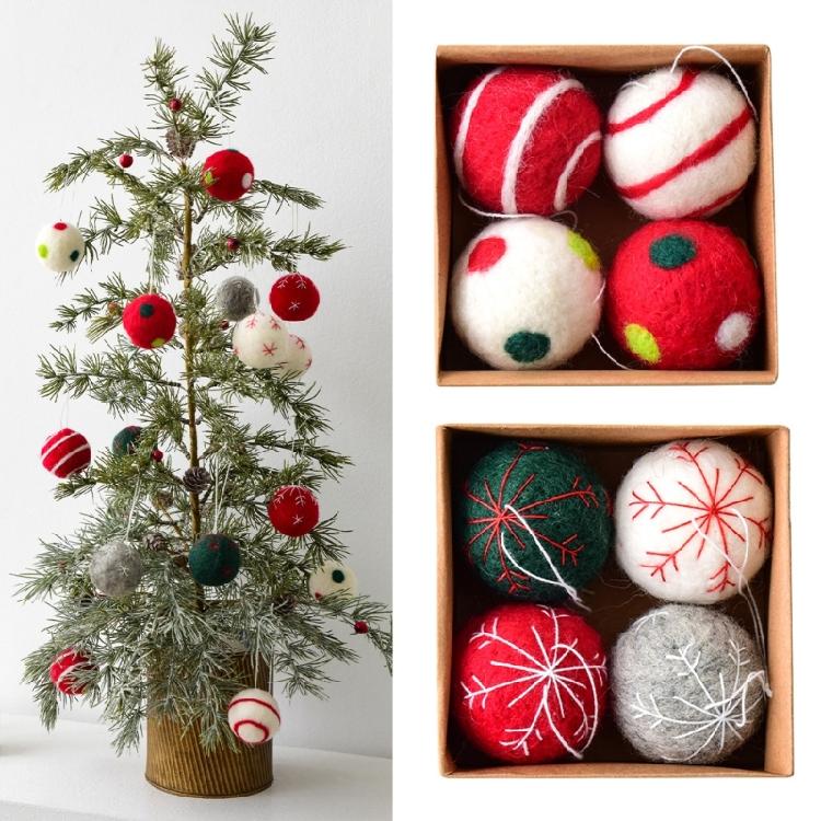 Set Of 4 Winter Snowflake Wool Felt Decoration Colorful Christmas Tree Decoration With Secure Hanging Ropes