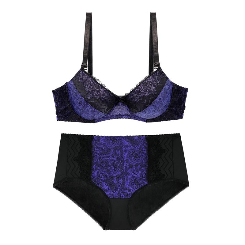 

Женский комплект бюстгальтера большого размера Сексуальное кружево Съемные бретели Бюстгальтер Удобный Дышащий 85D - 110D 2041 100D синий