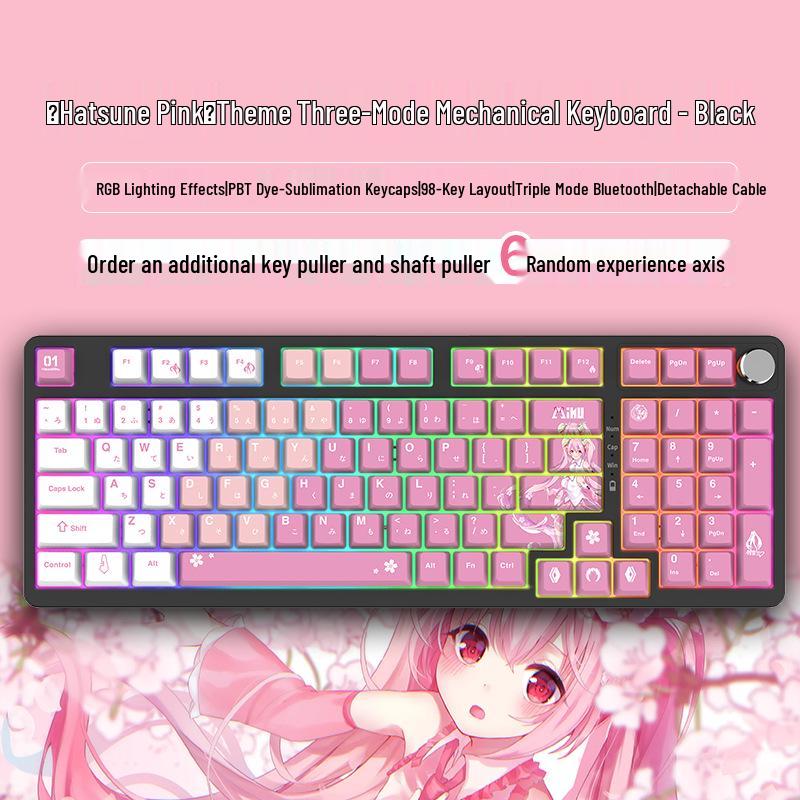 98-Key Wireless Bluetooth Three-Mode Mechanical Keyboard - Gaming, Esports, Office, PBT Transparent DIY Customization