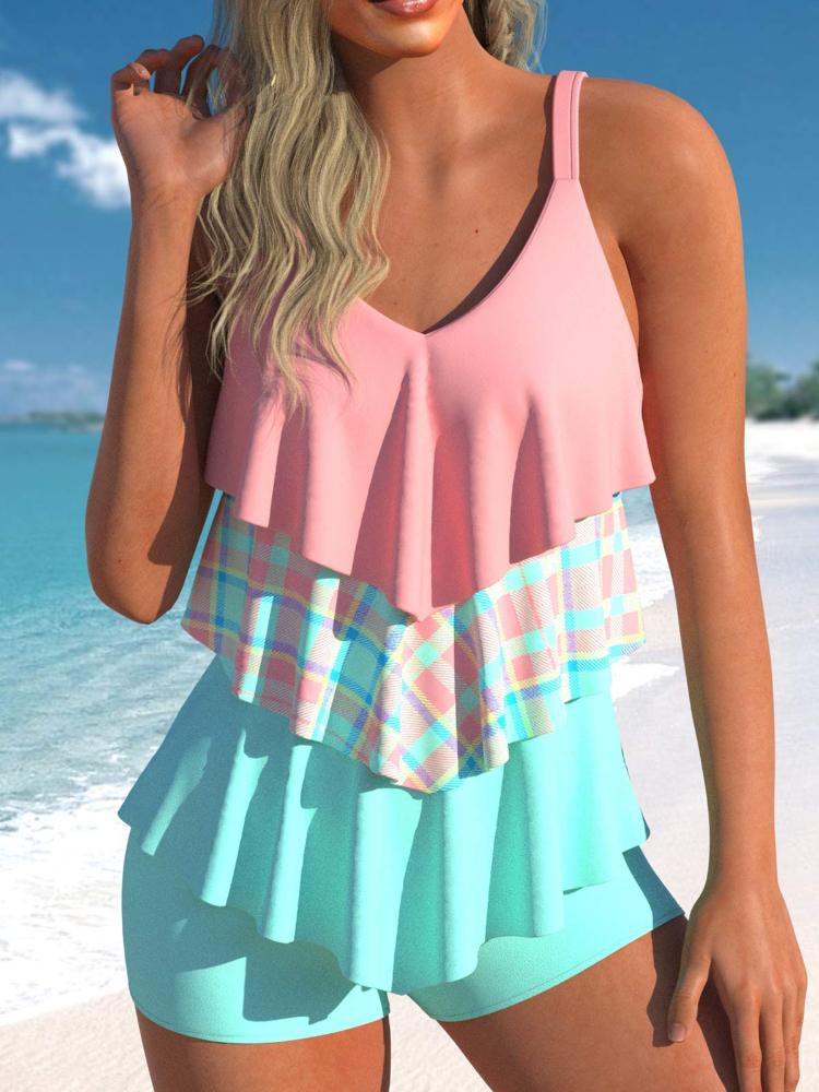 

2024 женские танкини с высокой талией, летний новый дизайн, купальник с принтом, купальный костюм, комплект из двух предметов, пляжная одежда XS-8XL XXL розовый