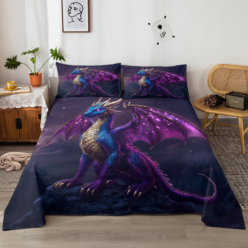 The Four-Piece Set Of Purple Dragon'S Peak, A Majestic Spreading-Winged Dragon, Suitable For The Bedroom (Festival, Traditional)