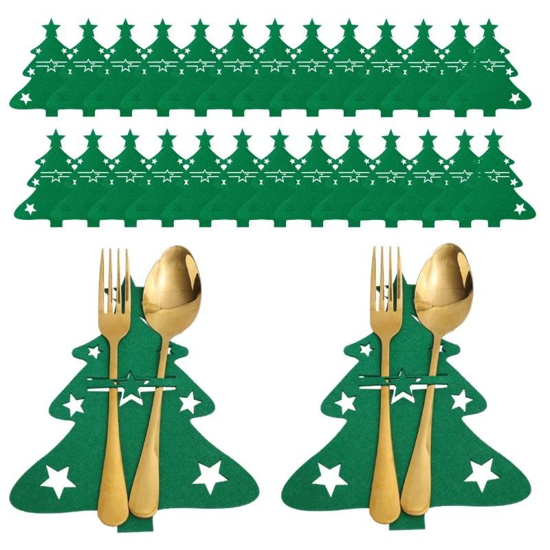 20/2pcs Christmas Cutlery Holders Xmas Tree Shaped Knife Fork Spoon Holder Bags Tableware Pockets Organizer Bag Party Home Decor