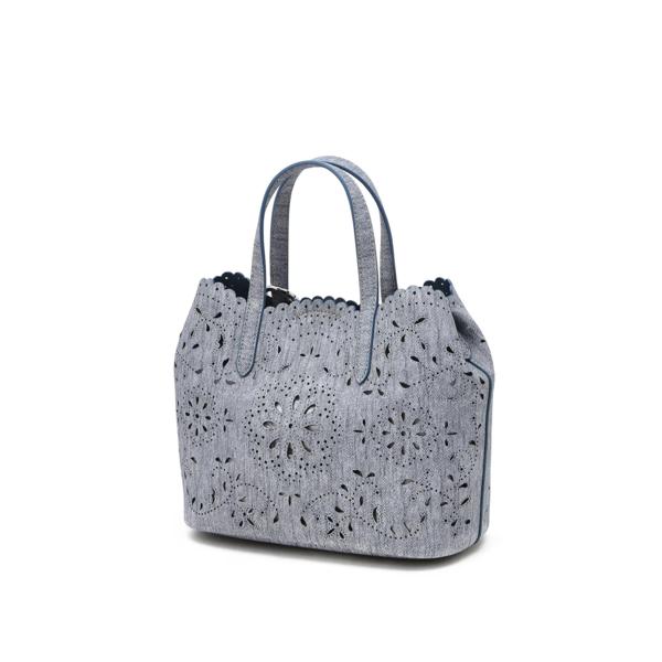Daks Blue Cowhide Flower Punching Tote Bag S Dcba6e595b2