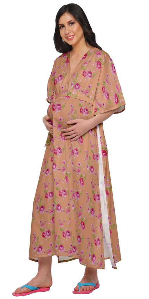 Moomaya Womens Long Maternity Kimono Sleeves Button Down Maxi Dress Kaftan