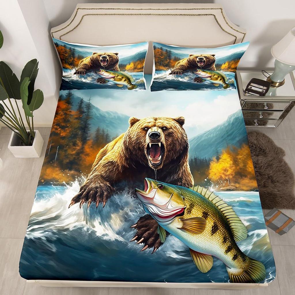 Lion Pattern Mattress Three-Piece Digital Printing Couple Black Gold Crown Bedspread Bedding