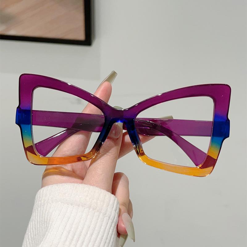 Butterfly Shaped Glasses Women Fashion Oversize Blue Light Blocking Optical Frames Trendy Patchwork Rim Design Eyeglasses