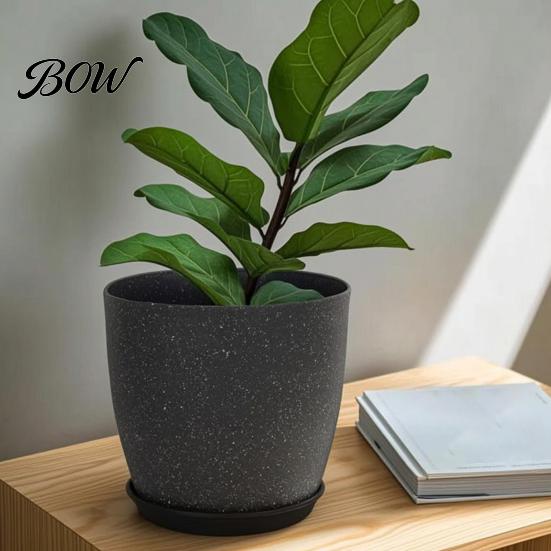 Gray Garden Pots for Patio Modern Plant Pot with Saucer, Flower Weather Resistant Planters Drainage Holes, Stone-Look Planter Indoor Outdoor