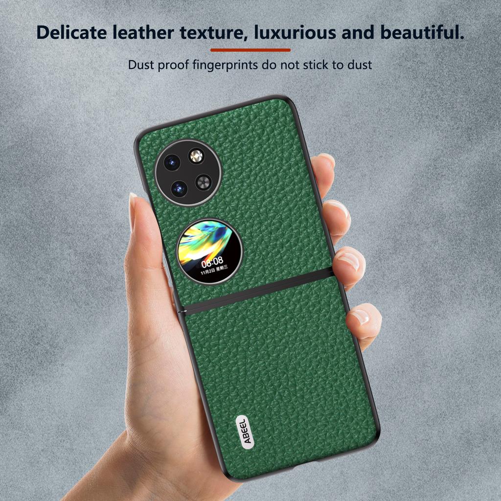 For Huawei Pocket 2 Phone Case Genuine Cow Leather with Hard PC Inner Shell Litchi Texture