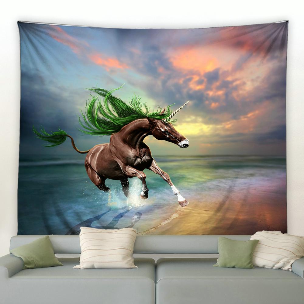 Pentium Horse Printing Tapestry Wall Hanging Polyester Fabric Home Living Room Decor Wild Animals Pattern Big Couch Blanket