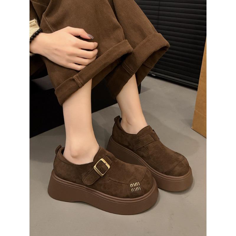 Thick-soled women's new autumn models, small people gain height with one foot, and retro single shoes with muffin soles