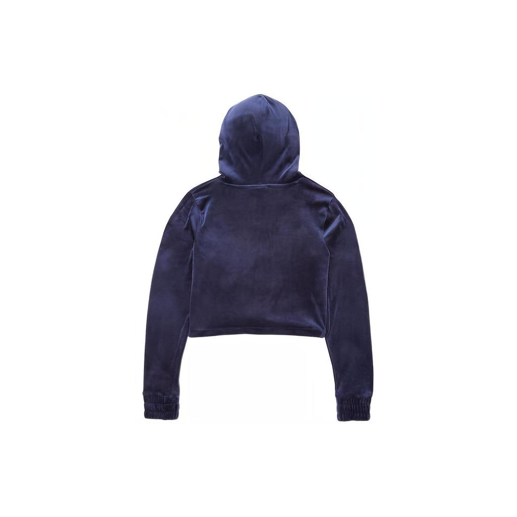 New FILA Aitana Crop Velour Hoodie Sweatshirt Women's Marine Blue LW932642-410