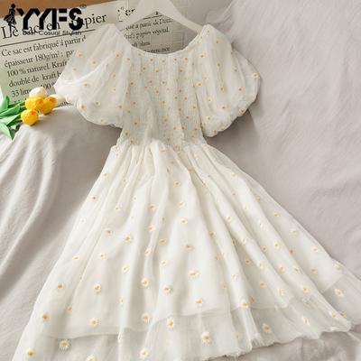Women's Fashion Summer Spring Flower Pattern Print Short Sleeve One Shoulder High Waist Casual Dresses
