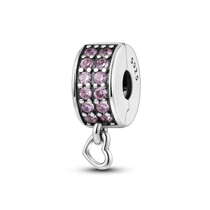 Silver Clasp 925 Silver Pave Clip Charms Colored Beads Stopper Safety Chain Fit Original Bangle Bracelet Jewelry Clip
