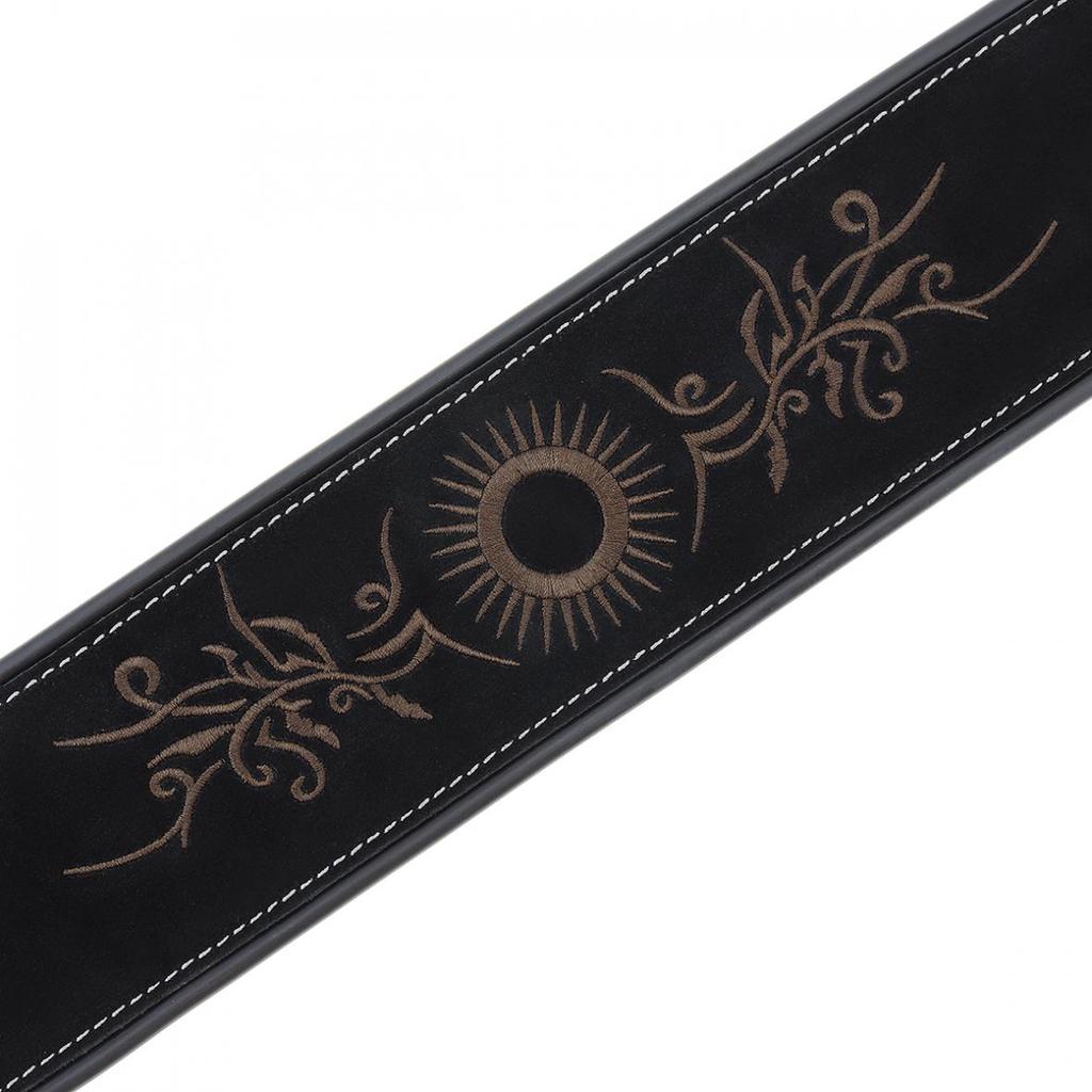 Cow Suede Guitar Strap Flower Pattern Embroidery with Anti Friction Design for Electric Bass