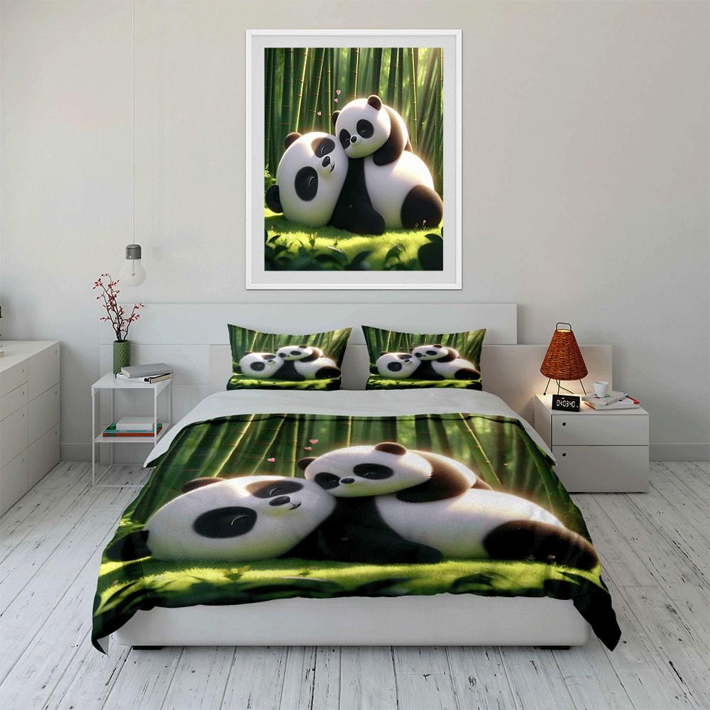 "Panda-Themed Cozy Relaxation Set" Exquisite Three-piece Bedding Set Gift for Kids and Adults