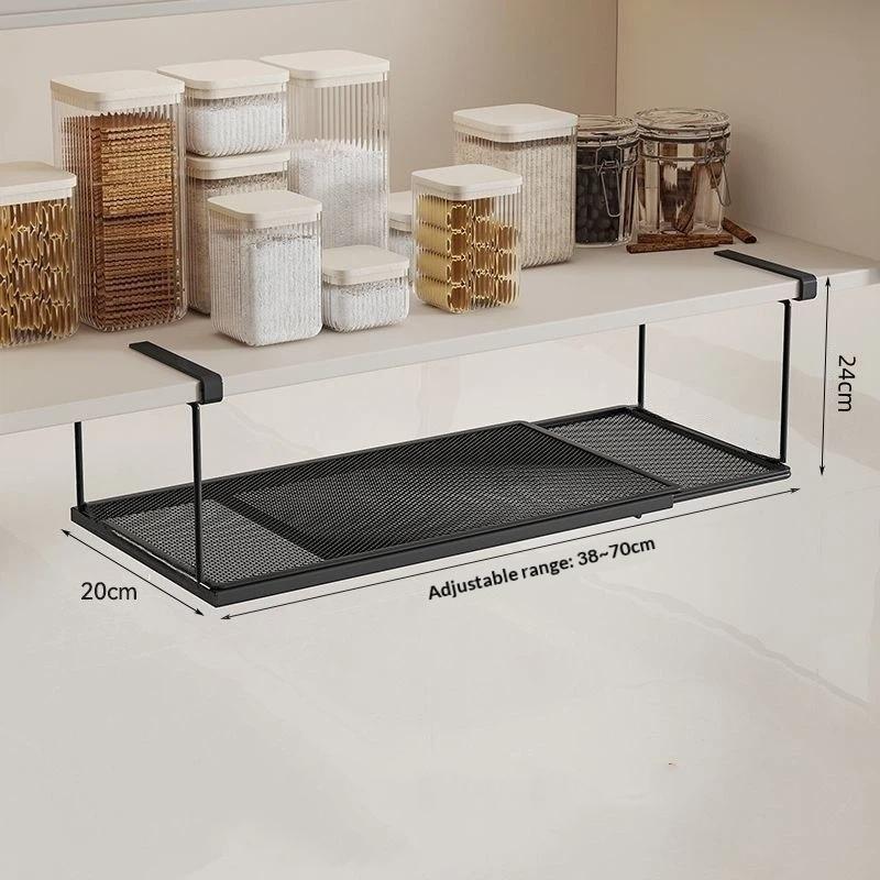 

Expandable Under Cabinet Storage Basket Hanging Kitchen Pantry Organizer Rack For Home Bathroom чорний
